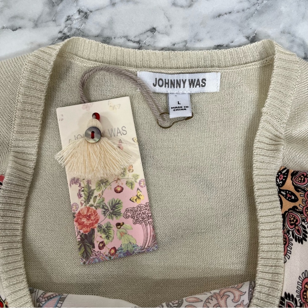 Johnny Was Boho Elodie Scarf Front Lightweight Pullover Top Silk Cashmere Large - Picture 8 of 15